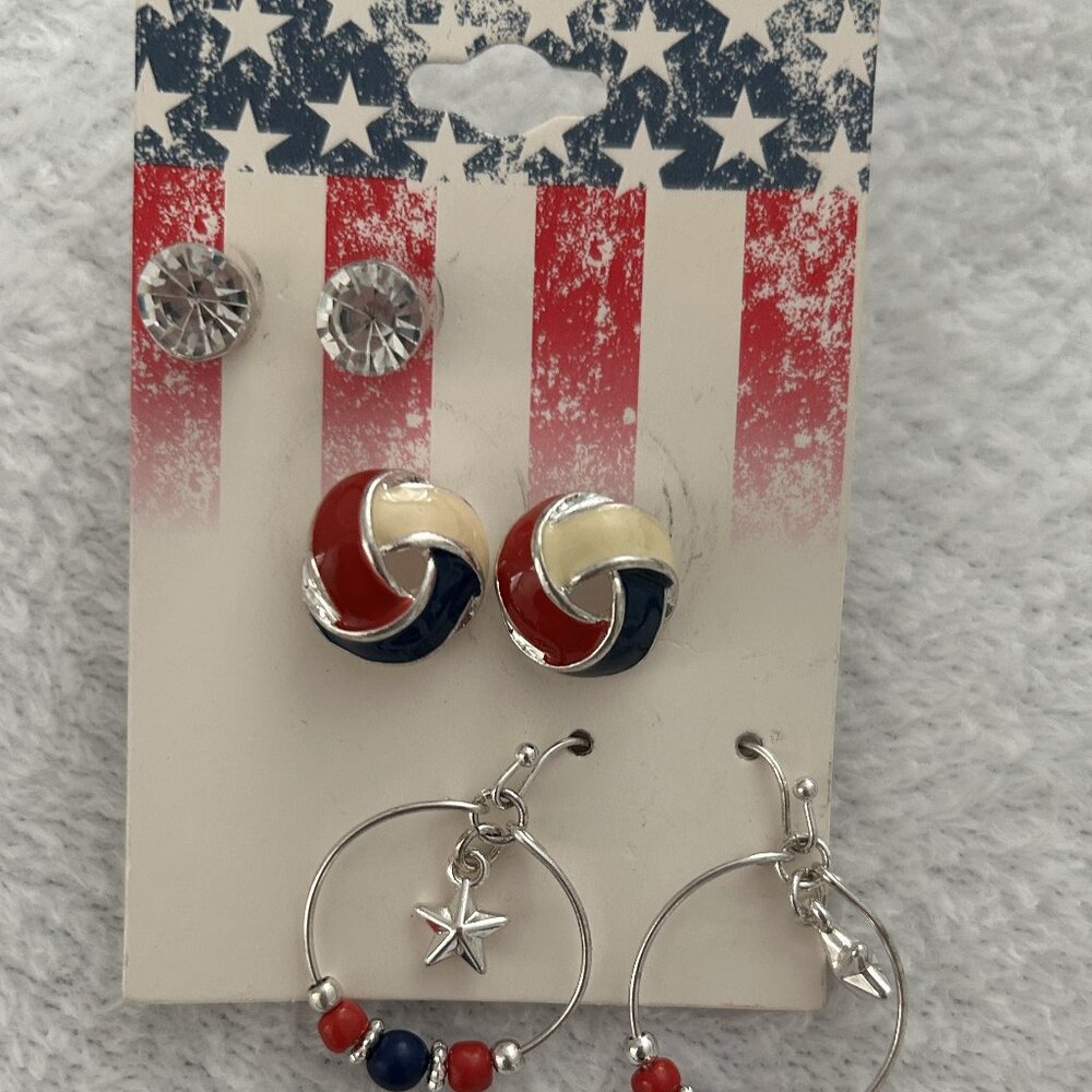 Americana 3 Pack Earring Set Red White and Blue